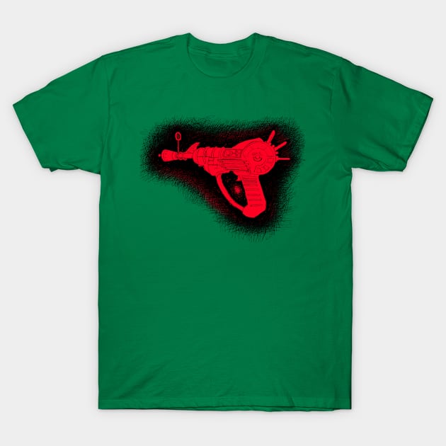 Zombies Red and Black Sketchy Ray Gun on Emerald Green T-Shirt by LANStudios